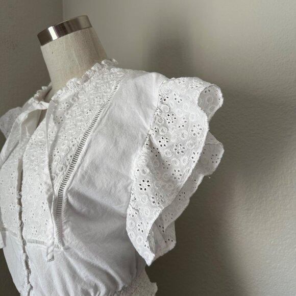 1. State White Eyelet Lace Crop Blouse With Flutter Sleeves Lightweight Minimali - Picture 4 of 12